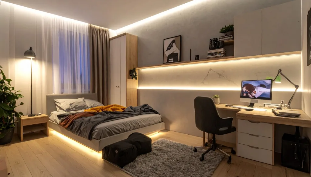 Coin bureau et lit avec rubans LED