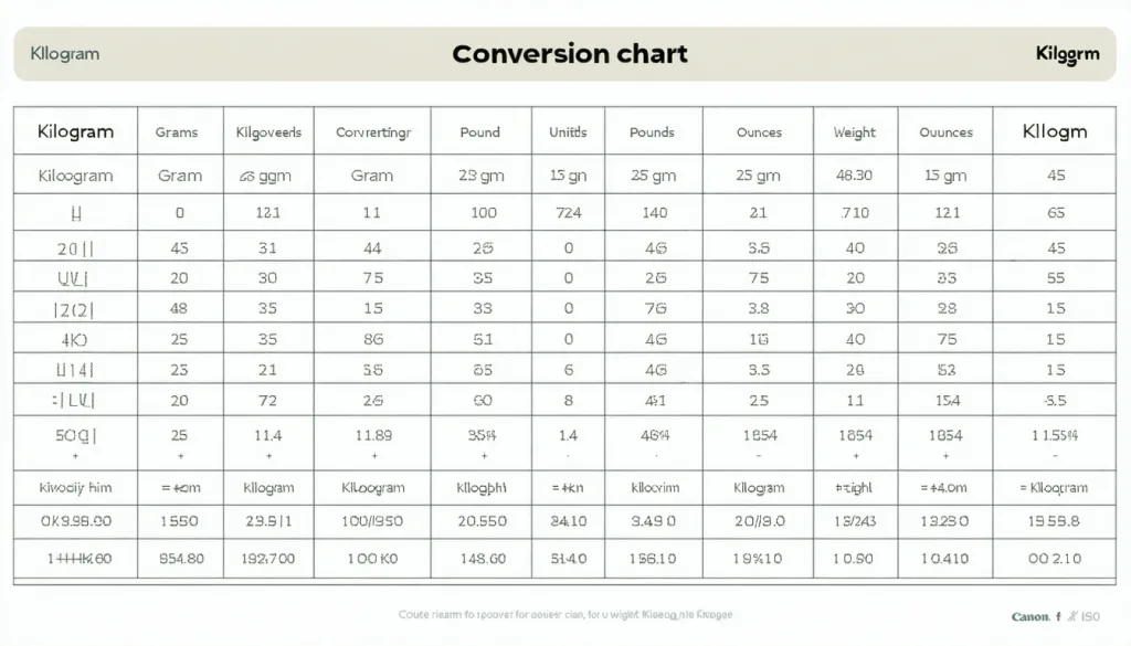 découvrez notre tableau de conversion précis pour les kilogrammes, facilitant la transformation rapide entre différentes unités de poids.
